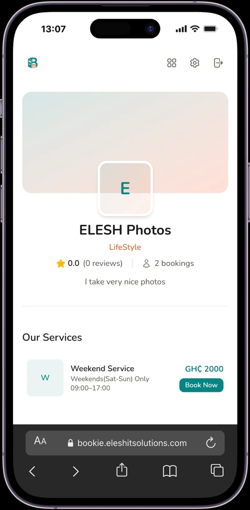 Public brochure page clients see when booking
